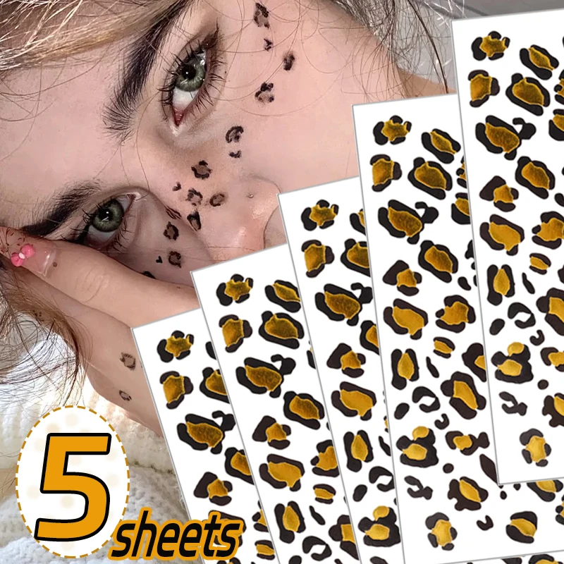 

1/5 Sheets Waterproof Leopard Print Temporary Tattoo Sticker Face Body Retro Water Transfer Fake Tattoos Decals Tattoo Sticker