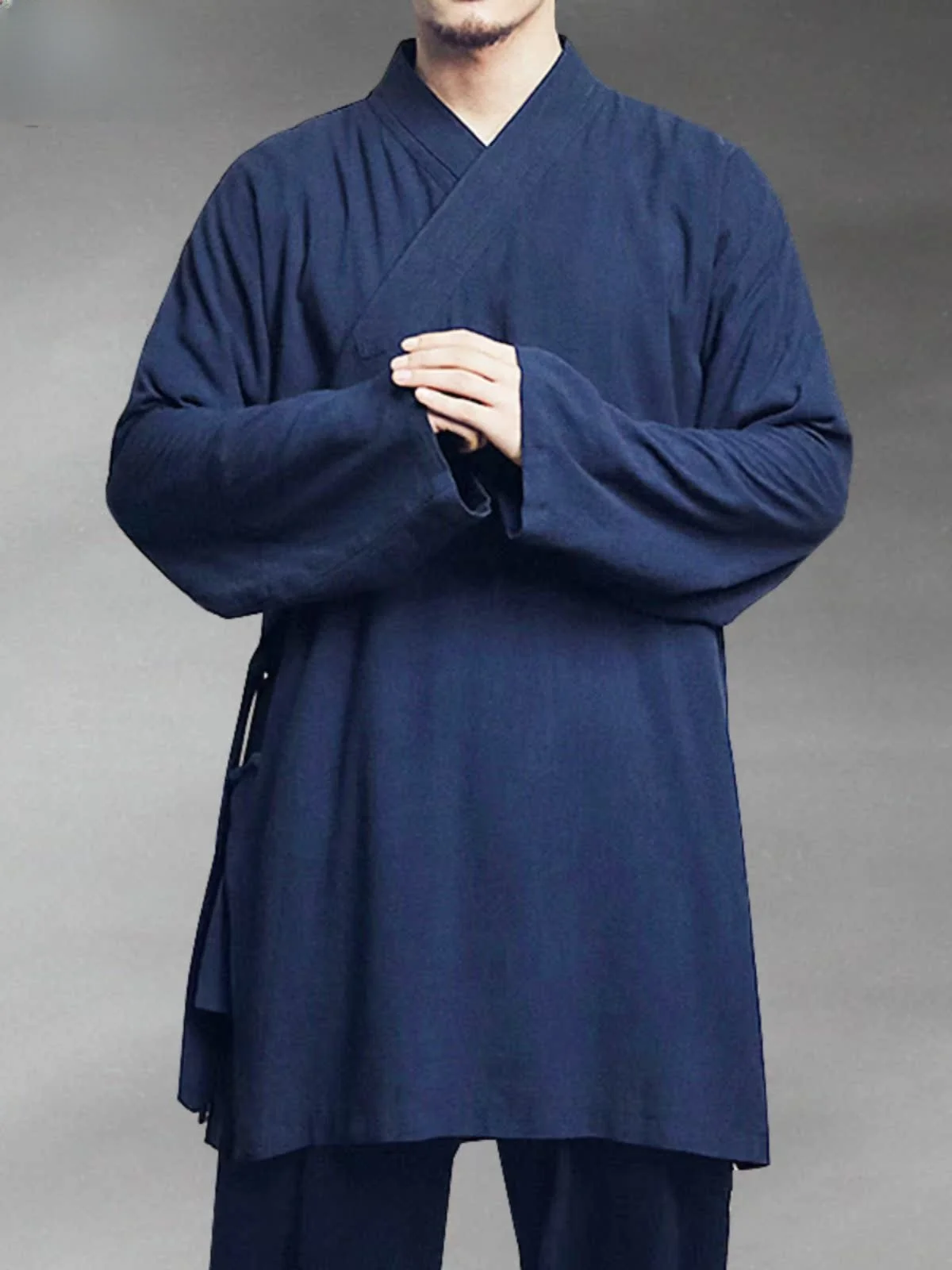 

Мужская длинная рубашка-ханьфу, верхняя одежда из смесового льна и хлопка, средней длины, повседневная, осенняя, однотонная, молодежная мода