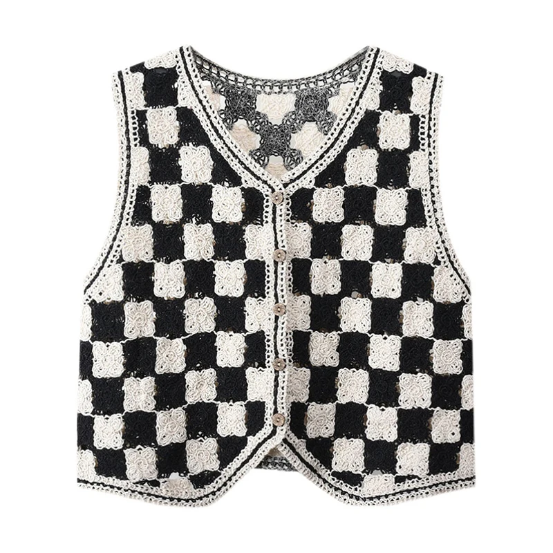 متقلب الكروشيه سترة للنساء مفتوحة متماسكة زر متابعة جاكيت بلا إكمام أعلى محبوك صدرية في سن المراهقة فتاة عطلة الزي #1