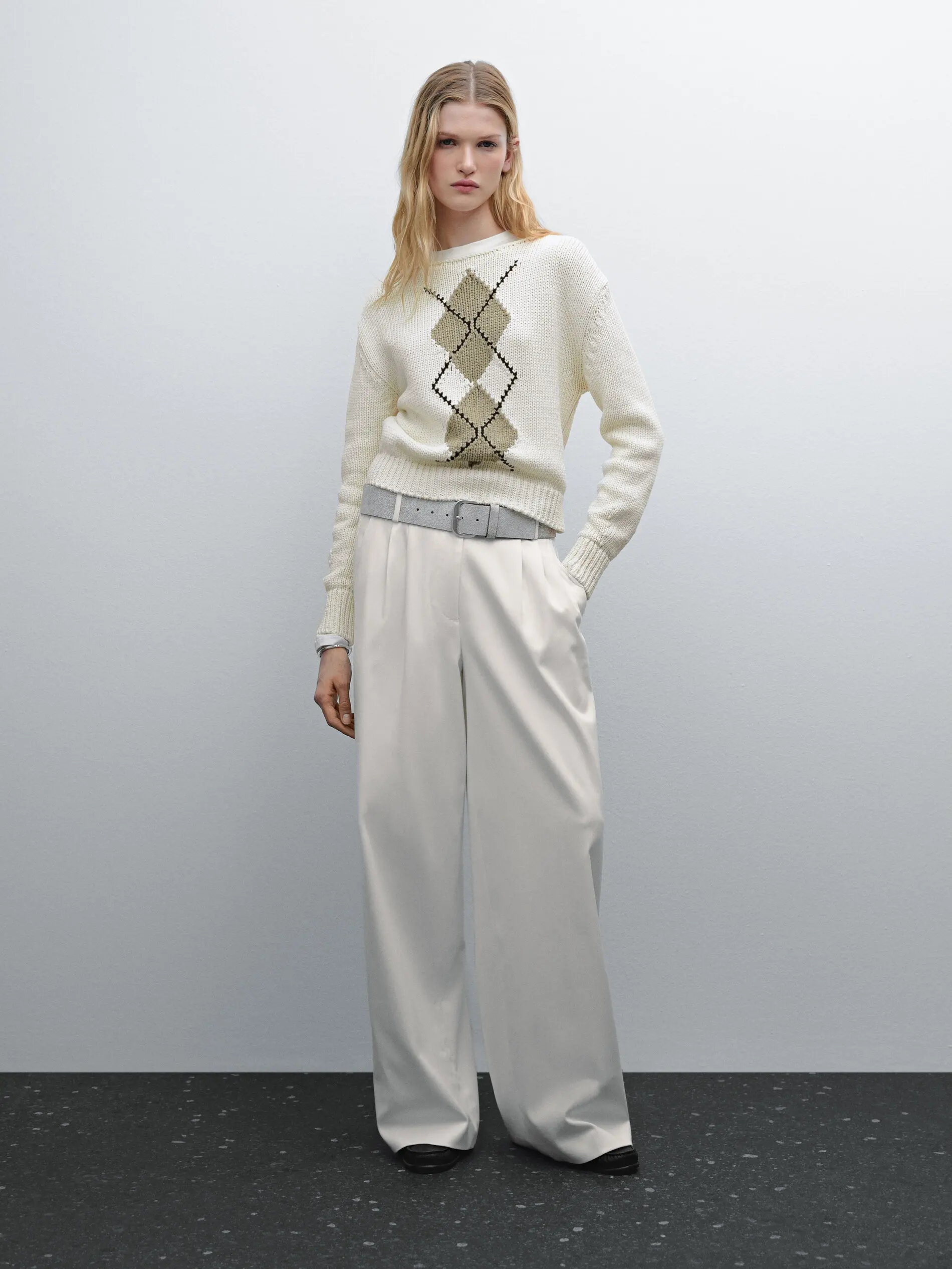 

Ethereal MD 2025 massidutti spring new style of Casual diamond-patterned short round-neck sweater