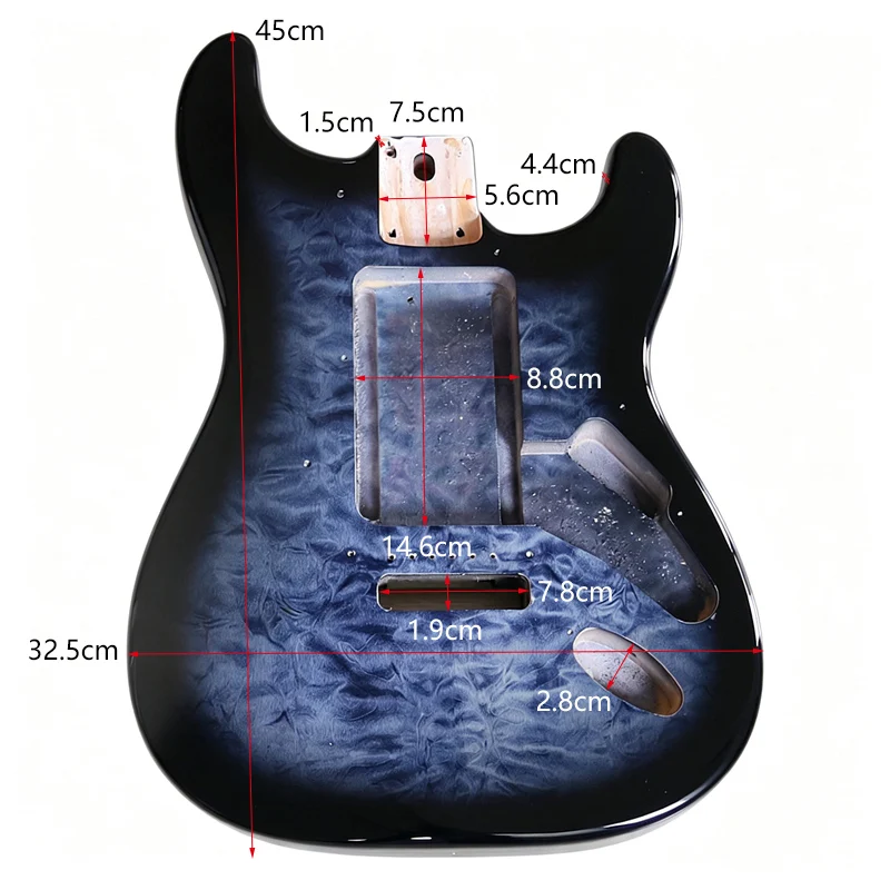 Poplar Wood 6 String Electric Guitar Body Printed Quilted Maple Grain Multi‑Routing Compatible 5.6cm Heel High Glossy for DIY