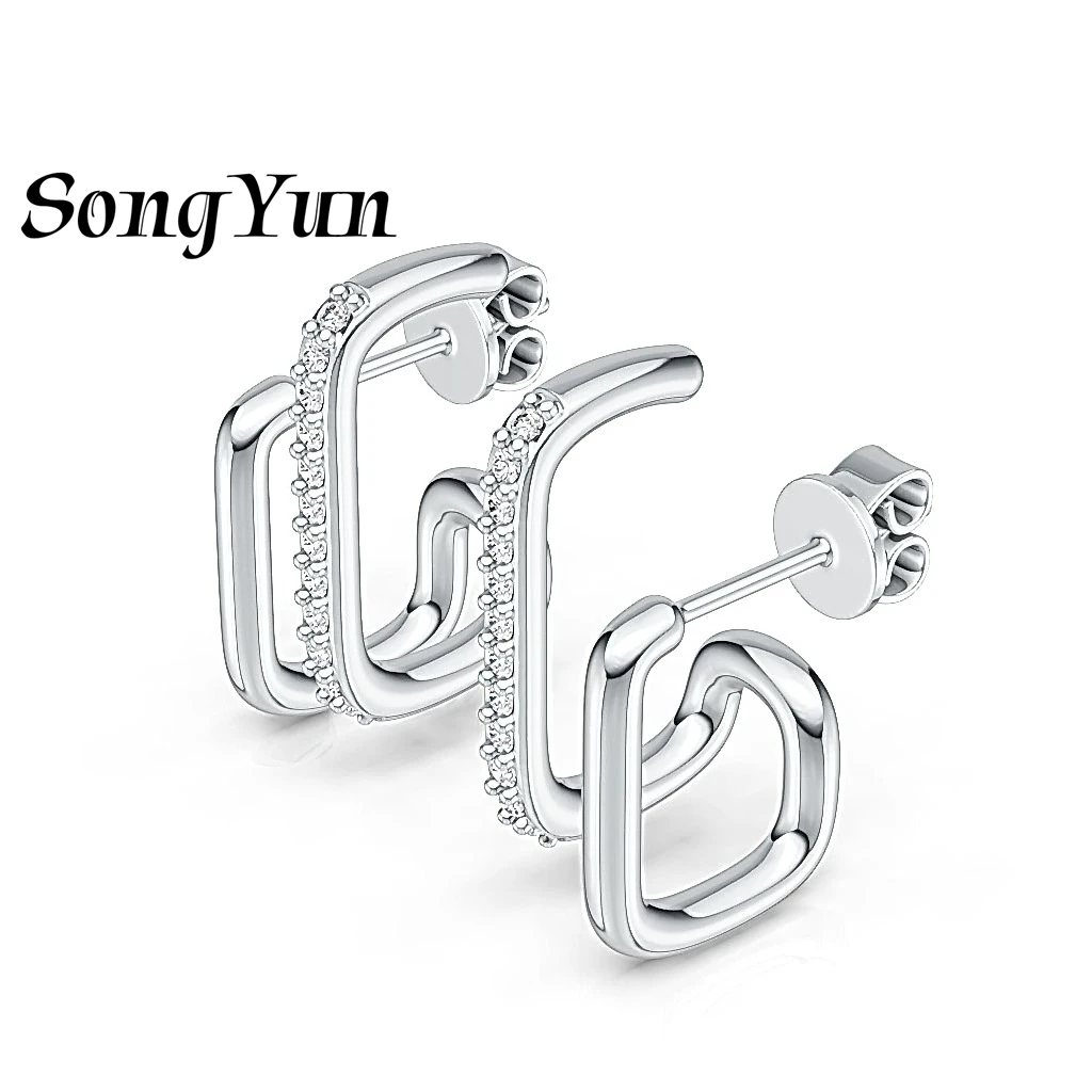 

SONGYUN Brand Jewelry 925 Sterling Silver Earrings Moissanite Diamond Stud Daily Wear 18K Gold Plated SYT Patent Earring Stud