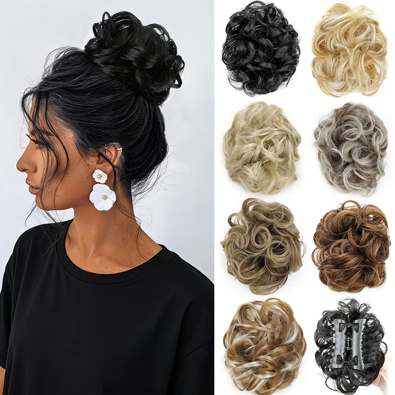 Synthetic Messy Bun Hair Scrunchie Claw Clip in Hair Exntension High Temperature Fiber Hairpiece Fluffy Chignon for Women