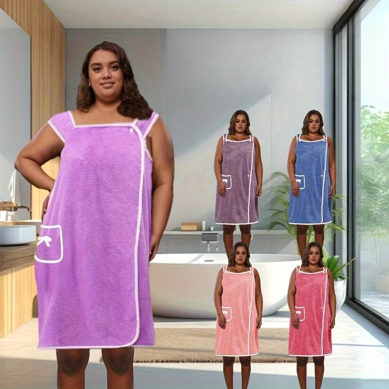 

1 Piece Oversized Wearable Bath Towel - Super Soft Bath Towel Skirt with Pockets, Quick Drying and Absorbent, Bow Trim, Women's