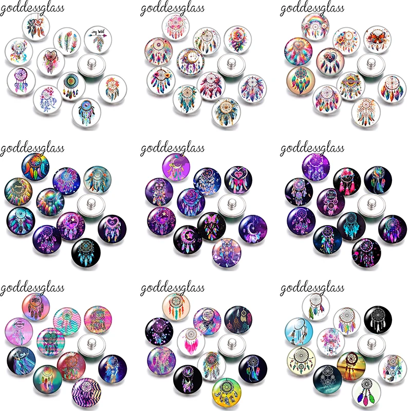 Beauty Dream Catcher Patterns Feather Decorations Photos 10pcs 12mm/18mm Snap Buttons for 12mm/18mm Snap Bracelets DIY Jewelry