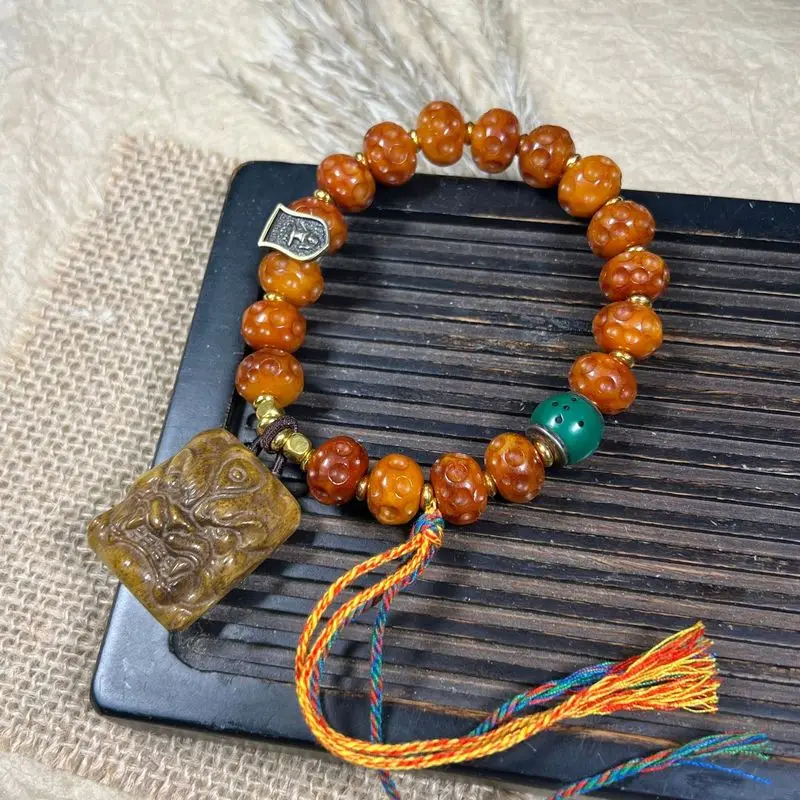 Yak Bone Single-Loop Meteorite Crater Silver And Gold Lao Tzu (God Of Wealth) Charm Bracelet