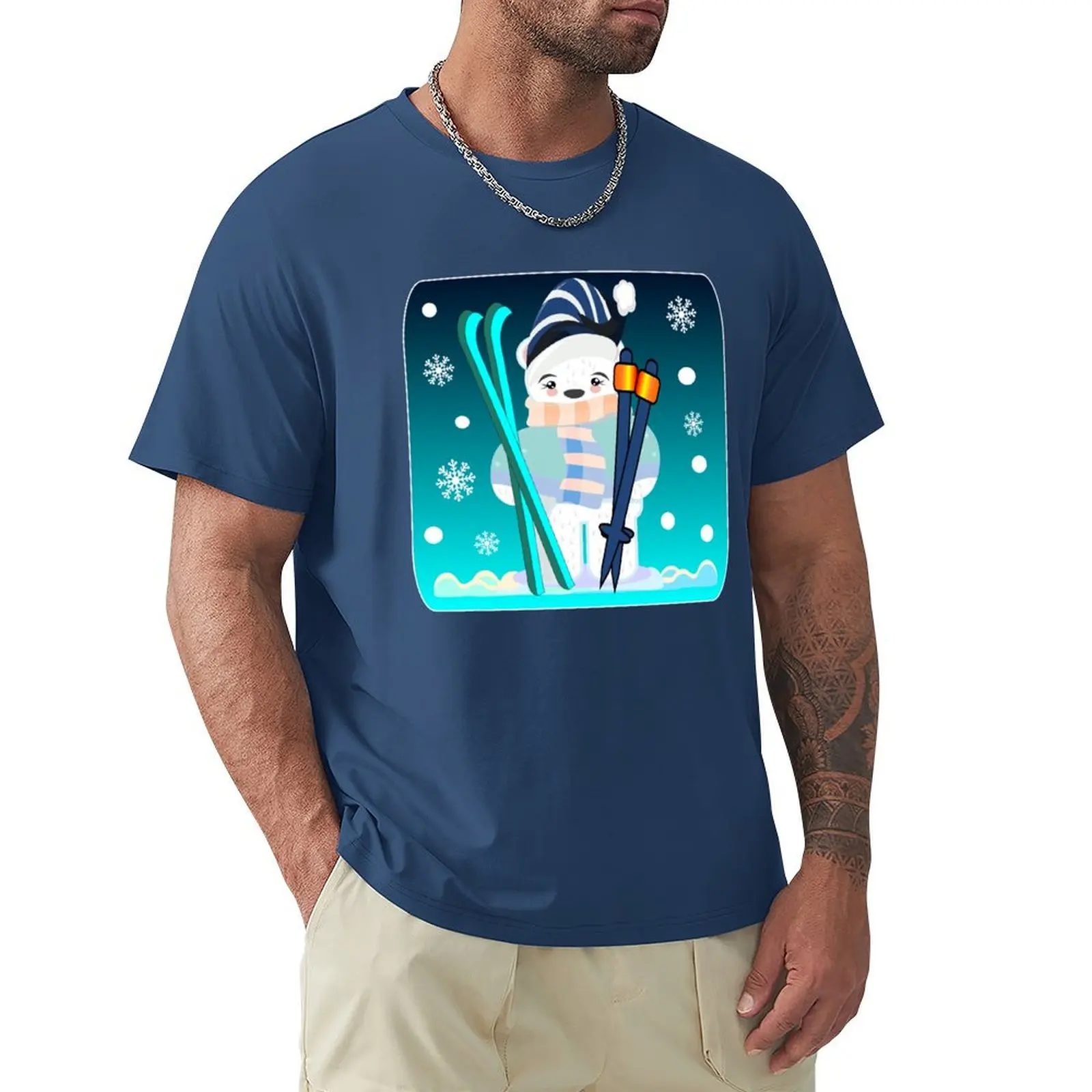 POLAR BEAR SKIING T-shirt korean fashion aesthetic clothes anime clothes t shirts for men cotton