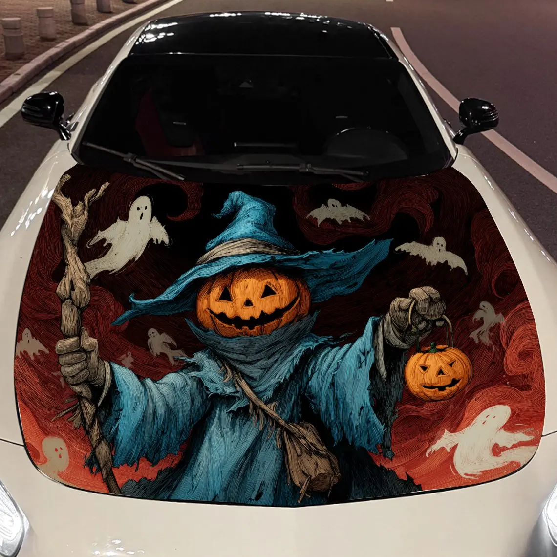 

Pumpkin Wizard Car hood packaging sticker, PVC material, self adhesive waterproof, anti slip paint, car exterior decoration acce