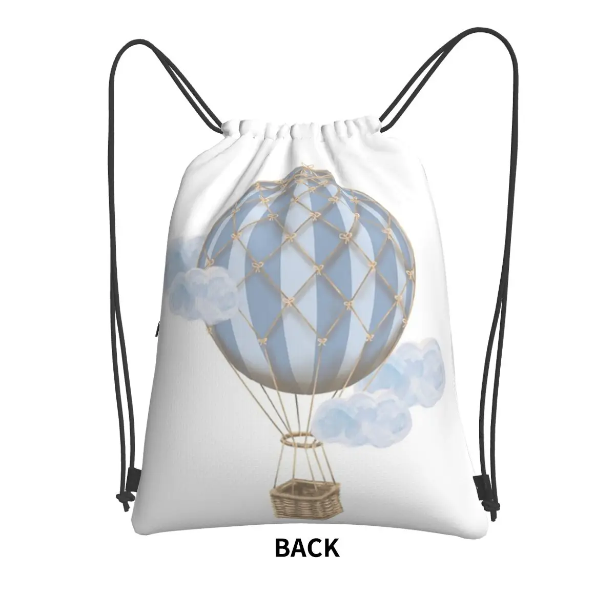 Blue Vintage Hot Air Balloon Backpacks Casual Drawstring Bags Shoes Bag Book Bags for Man Woman Students