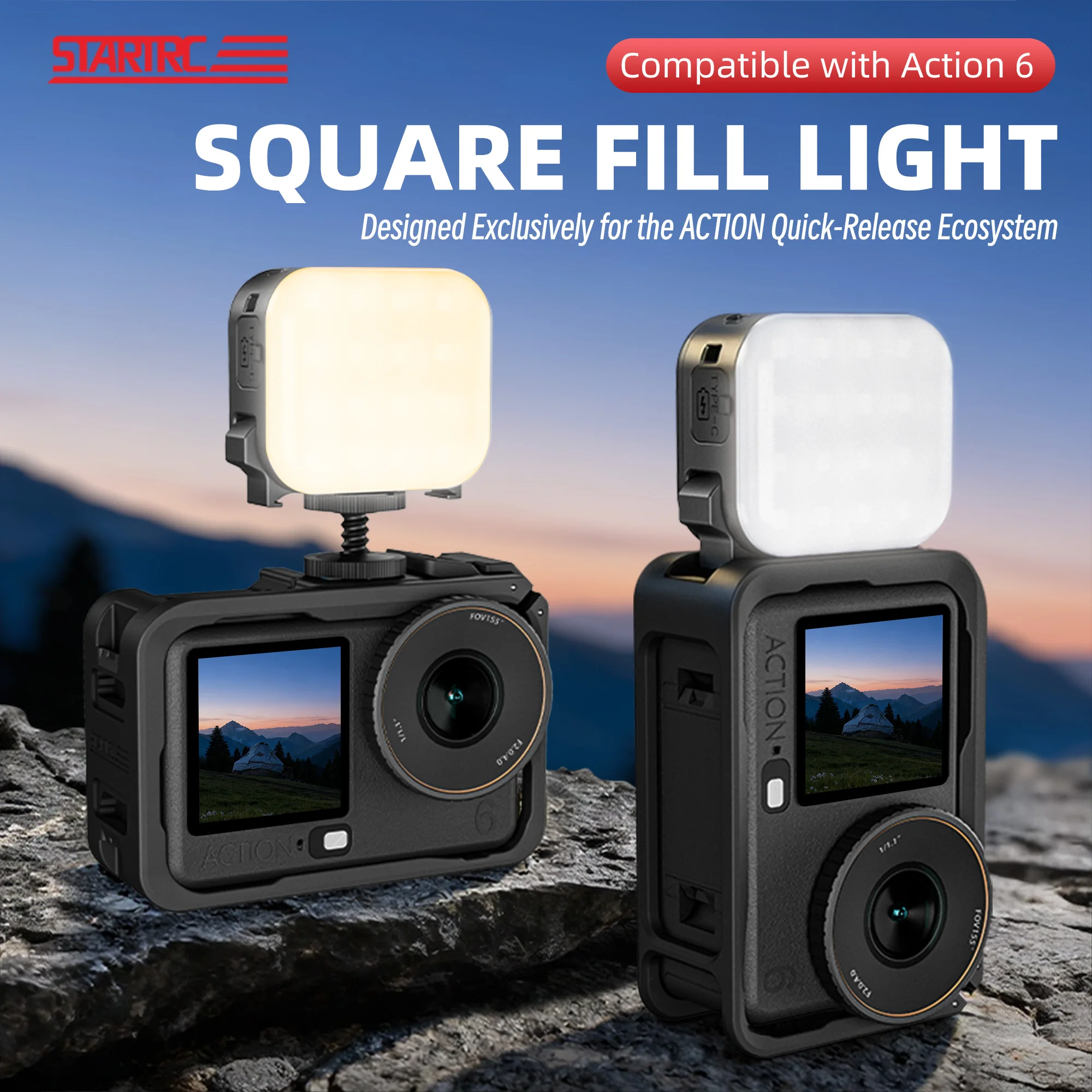 

STARTRC Magnetic Fill Light with Cold Shoe Mount for DJI Action 6, Multi-Color Temperature Action Camera Accessories