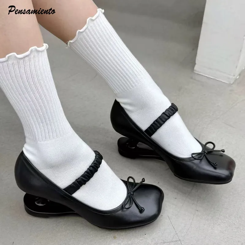 

2026, новый стиль, модные женские туфли-лодочки из лакированной кожи с бантом, весна-лето, странная женская повседневная обувь Мэри Джейн на высоком каблуке с резьбой