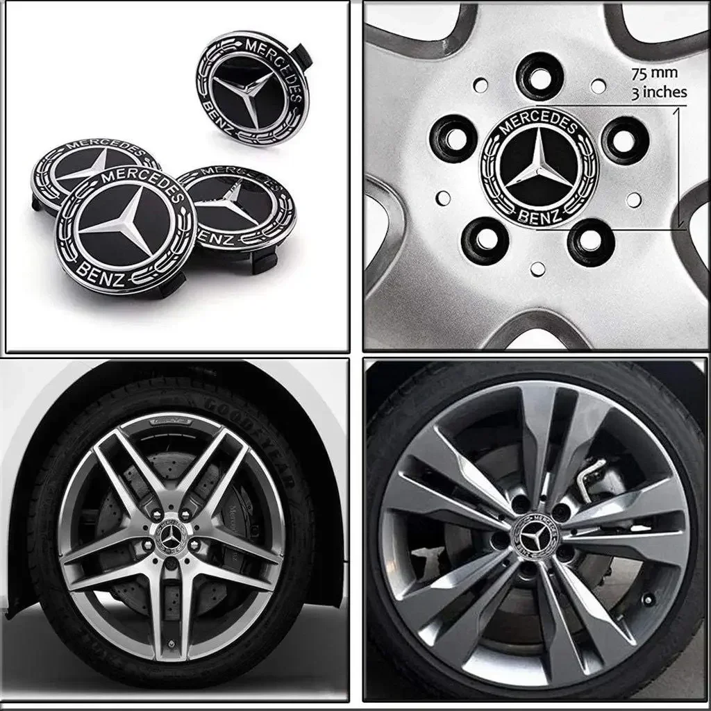 4PCS 75mm  for Mercedes benz AMG C E S GLE CLC Class W204 W203 W205 W124 W221 Car Wheel Center Cap Hub Covers Badge Accessories