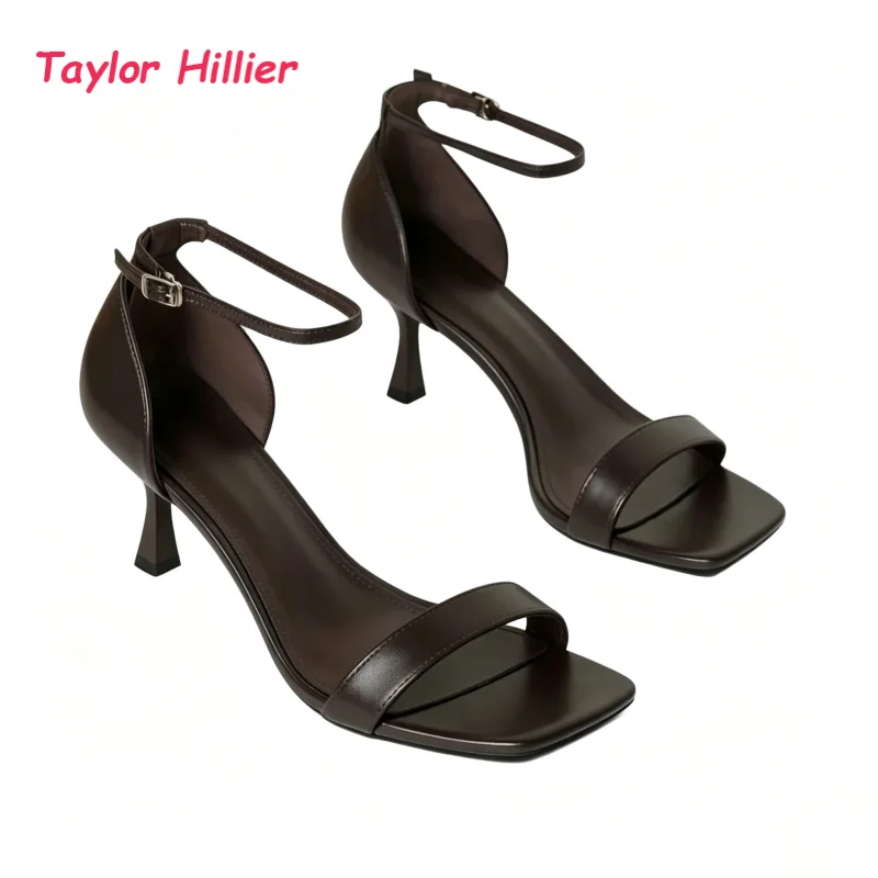 Square Toe One-Strap Ankle Buckle Sandals Women Kitten Heels Summer Trendy Office Commute Evening Party Outdoor New Casual Shoes