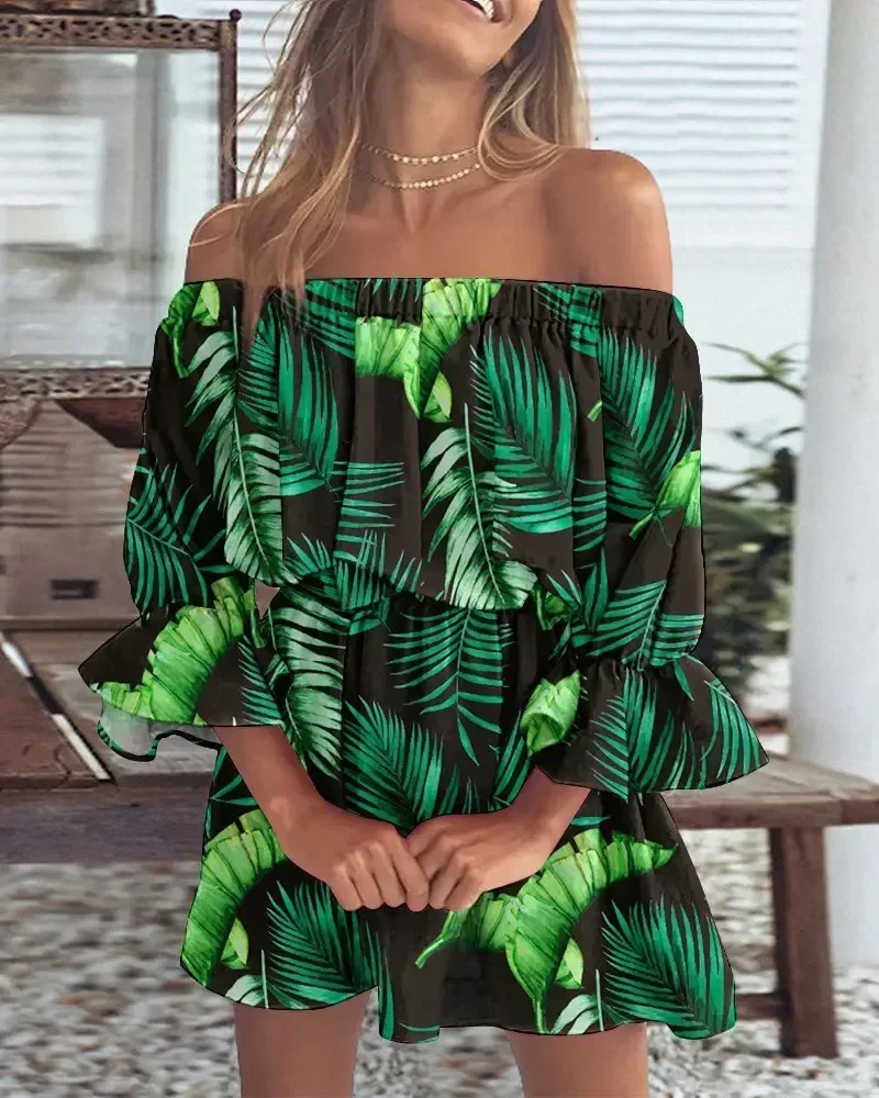 

2024 New Sexy Fashion One-shoulder Printed Dress for Women Dresses Summer Dress Women Clothing Vintage Dress