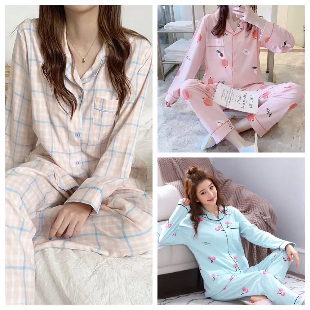 Long-Sleeved Women's Two-Piece Pajamas Loose Fit Large Size Pajama Suit Cotton Material Soft Fabric Maternity Pajamas