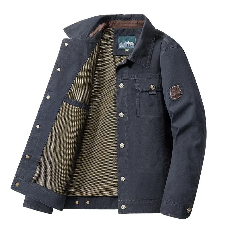 

Men Solid Zipper Cargo Jackets Turn Down Collar Jackets Muti Pocket Long Sleeve Men's Clothing Autumn Spring Man Coats