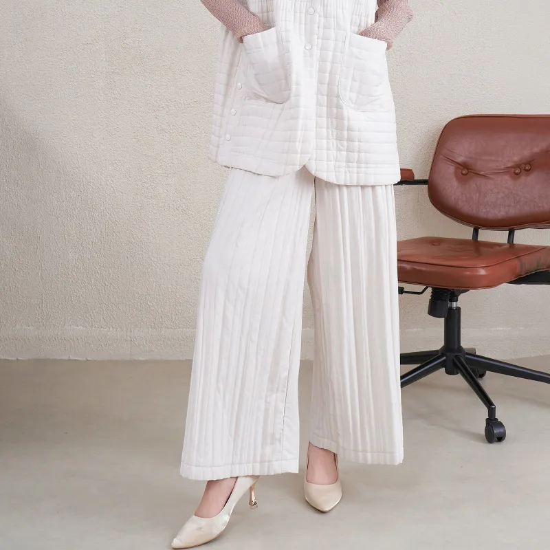 

Miyake, новые утолщенные женские хлопковые брюки в японском стиле, плиссированные, зимняя мода 2025, тонкие теплые повседневные широкие брюки для поездок на работу