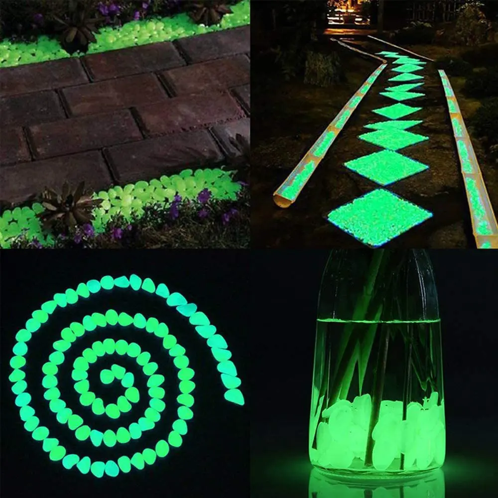 Brilham no escuro seixos do jardim, pedras luminosas, decoração do jardim, decoração do aquário ao ar livre, acessórios de aquário, 100pcs