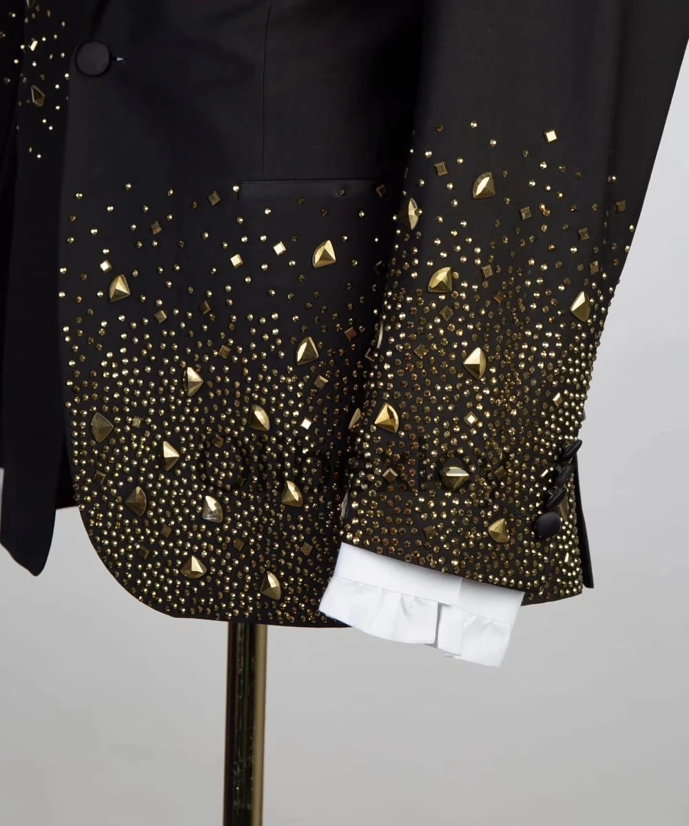 Olibexley 2026 Luxury Gold Beading Suit Set for Men 2 Piece Suit One Button Blazer Trousers Wedding Groom Suits Customized S15