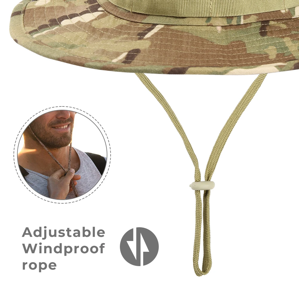 Breathable Tactical Fishing Sun Hat Summer Camouflage Adjustable Bucket Hats Hiking Boonies Hunting Sports Windproof Panama Cap