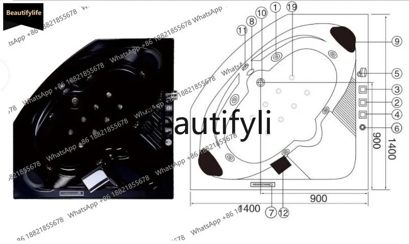 

Ванна акриловая массажная A56 с двойным треугольным алмазным дизайном, для дома и гостиниц, большая, 1.4м, с постоянной температурой, NL-5191
