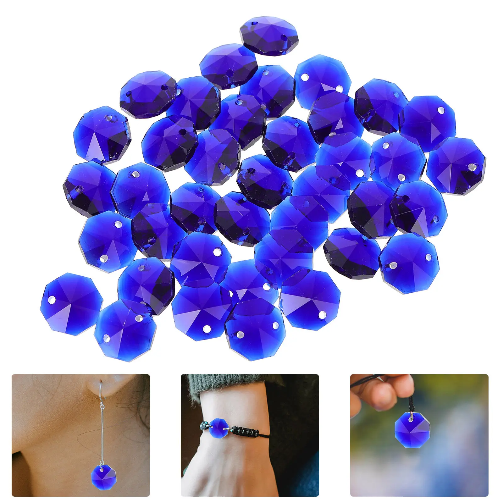 

40Pcs Multi-Color Octagonal Glass Beads Double Hole DIY Craft Beads for Jewelry Making Decorative Home Party Festival