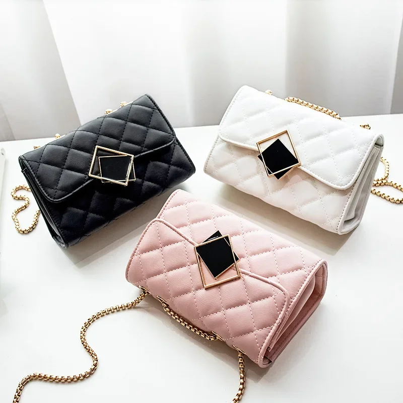 Bag Women's Bag New Fashion Epoxy Lock Buckle One Shoulder Crossbody Small Square Bag Elegant Embroidered Lingge Chain Bag