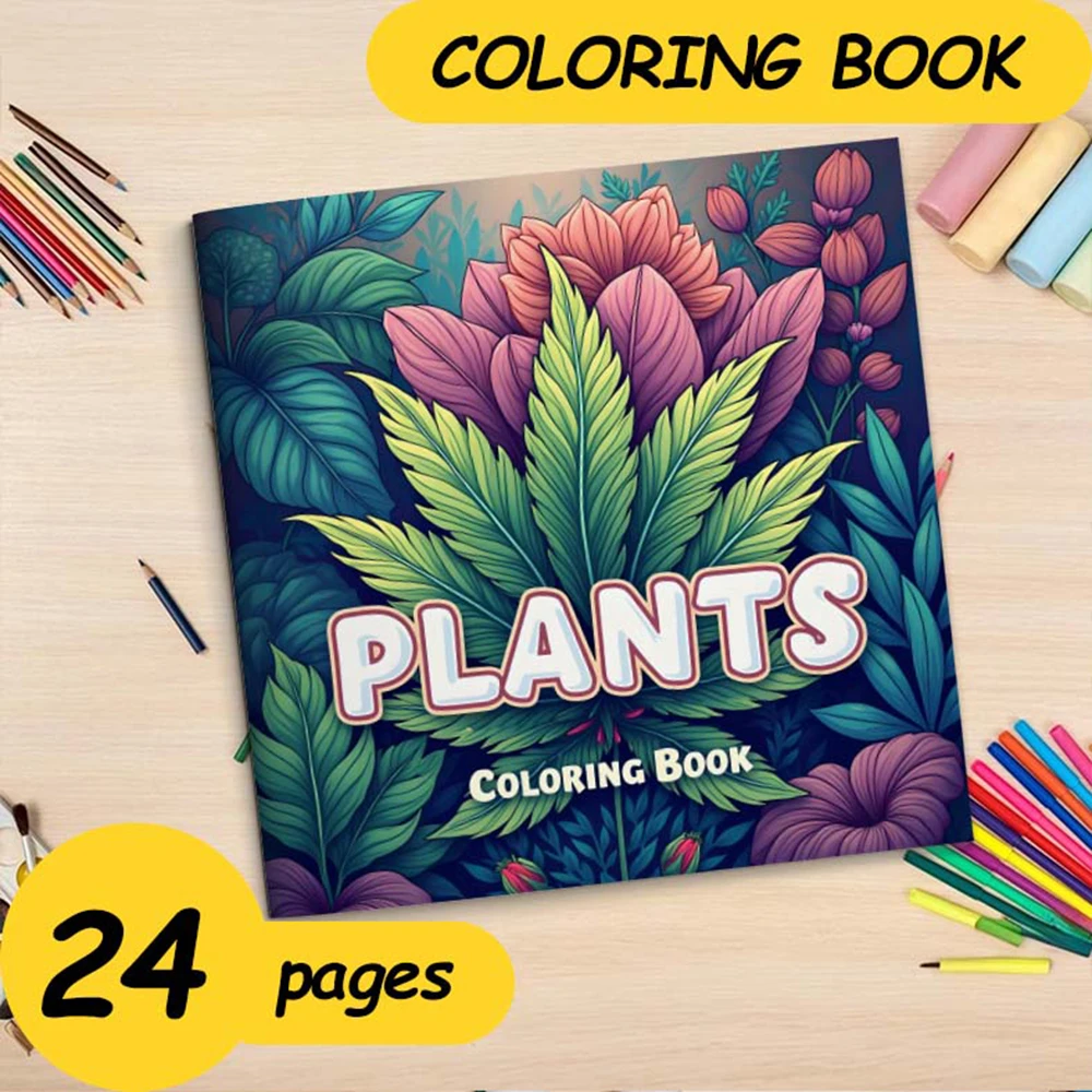 Plants Coloring Book Featuring Plants Flowers for Adults and Teens 24 Page Graffiti Painting Drawing Book Relieve Stress