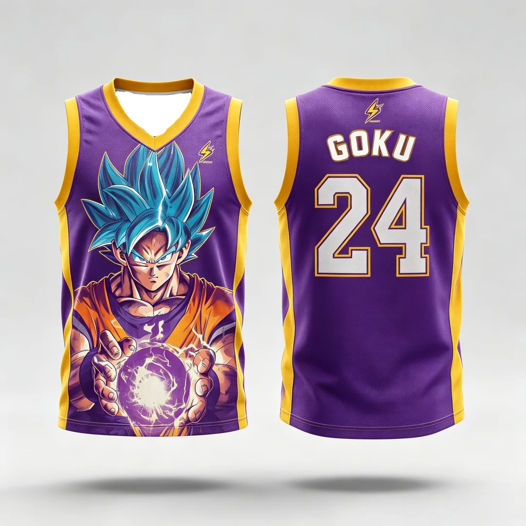 Dragon Ball Goku Super Saiyan Blue Basketball-Trikot für Herren, 3D-Druck, Sportweste, Anime-Streetwear-Tanktop, passende Familien-Outfits – Detail 11