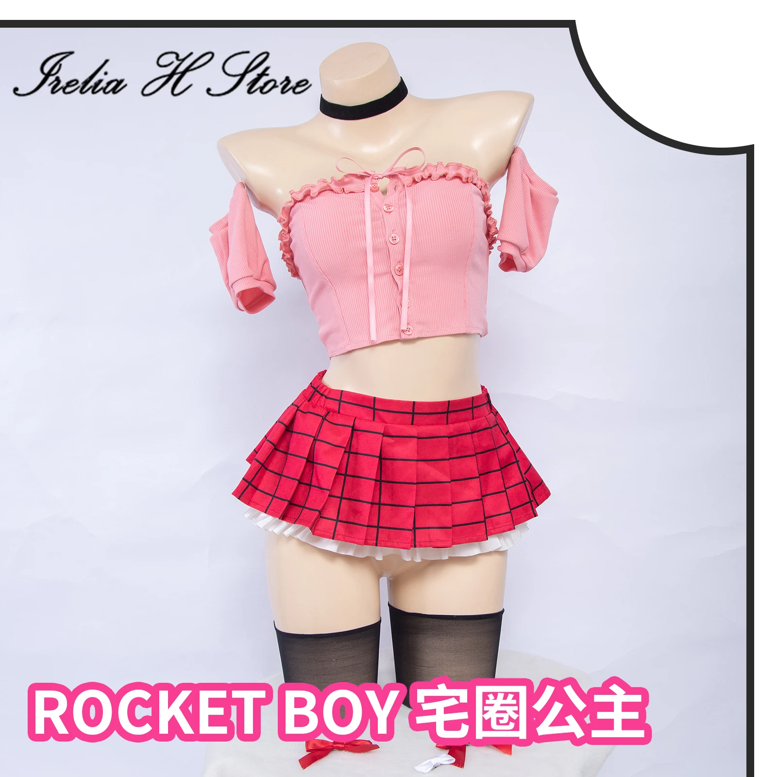 

Irelia H Store RocketBoy Daily Dress Suit Cosplay Costume Princess Daily Pink Pleated Skirt Halloween Costumes