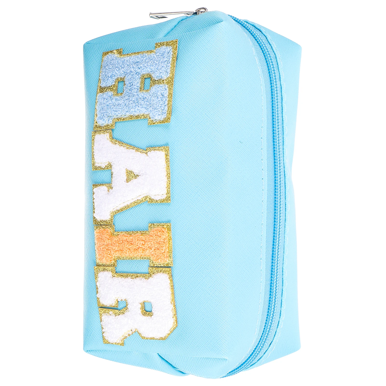 

Blue Alphabet Embroidery Bag Zipper Pouch Waterproof Portable Large Capacity Makeup ganizer Toiletry Travel Storage
