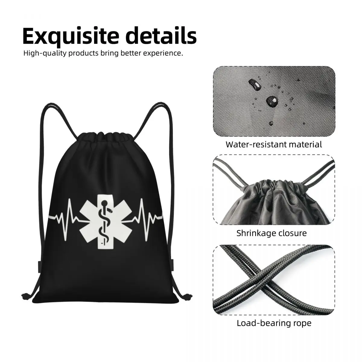 Bolsa con cordón personalizada Star Of Life Heartbeat para hombres y mujeres, mochila ligera de almacenamiento para gimnasio deportivo Emt paramédico