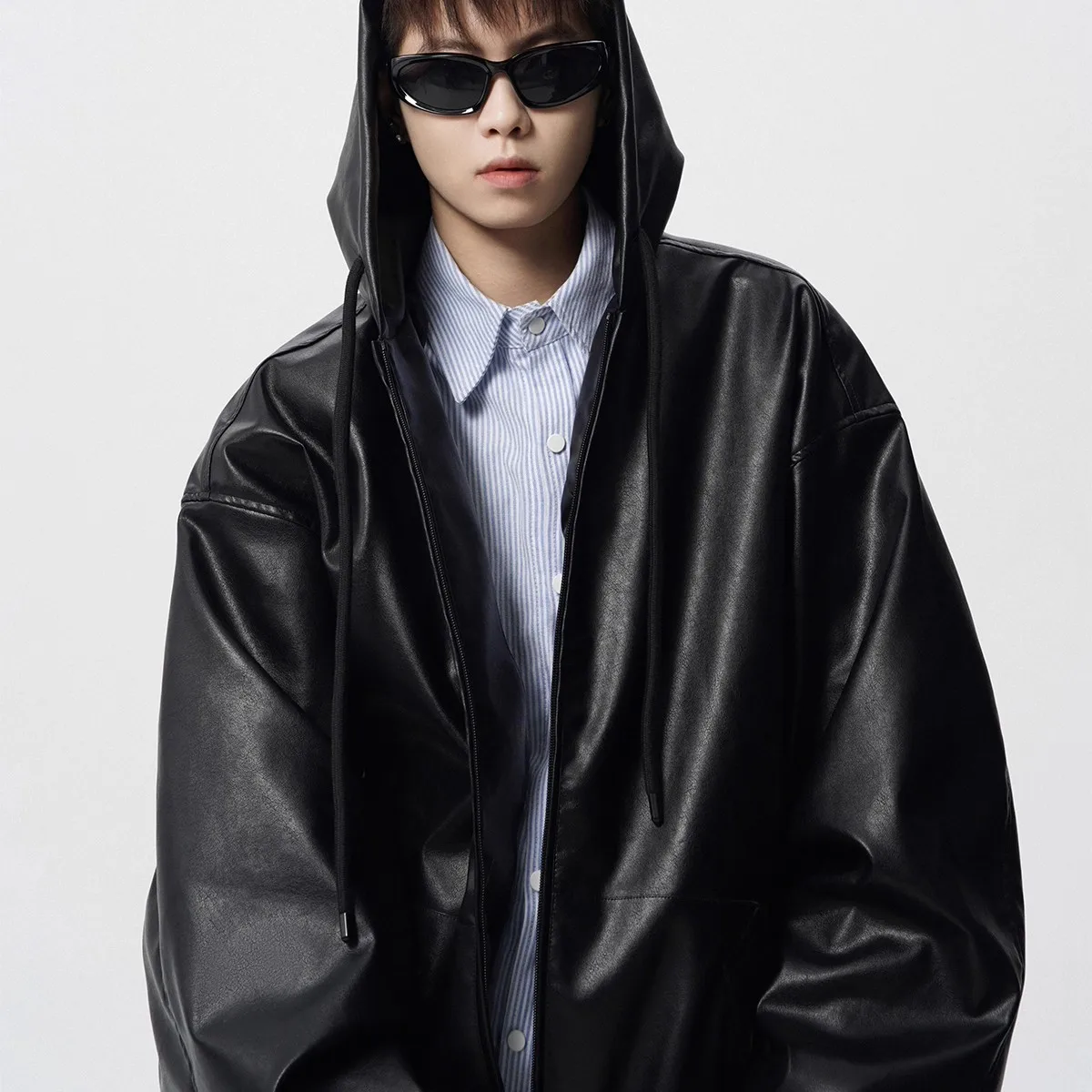 

Autumn and Winter American High Street Hooded Jacket Men's Trendy Brand Retro High-end Silhouette Motorcycle Leather Jacket Men