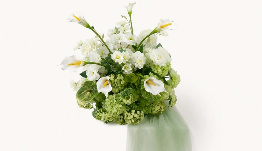 5D Künstliche grün-weiße Hortensien-Kallablumen-Arrangement Hochzeitstisch-Mittelstück Blumenball-Dekoration Gangführung-Requisiten – Detail 7
