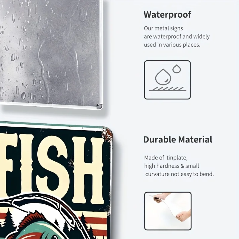 2D Flat, 4pcs Vintage Fishing Metal Sign Set,Durable For Cabin, Lake House, For Man Cave, Bar, Angler Gifts, Only For Decoration