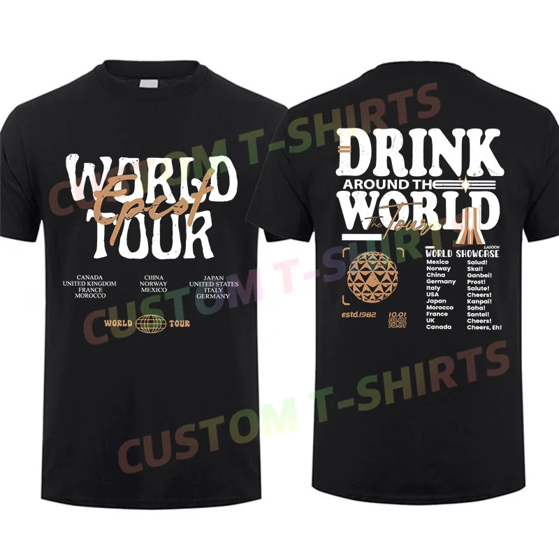 2024 Men T Shirt Casual Disneyland World Tour Drink Around The World T-shirt Graphic Summer Short Sleeves 100% Cotton S-3XL