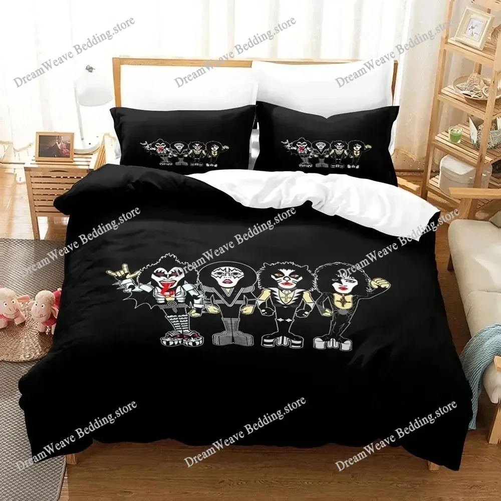Bedding Decor Exquisite 3D KISS Rock Band Wallpaper Anime Digital Printing Bedding Set Duvet Cover Comforter Bed Youth Kids Girl
