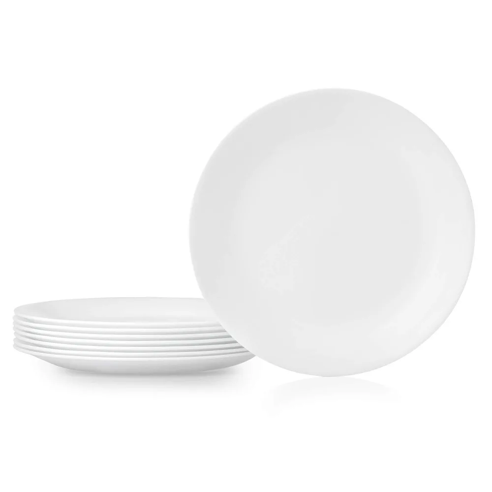 8-Piece Dinner Plates Set, Lightweight Round Plates, Winter Frost White