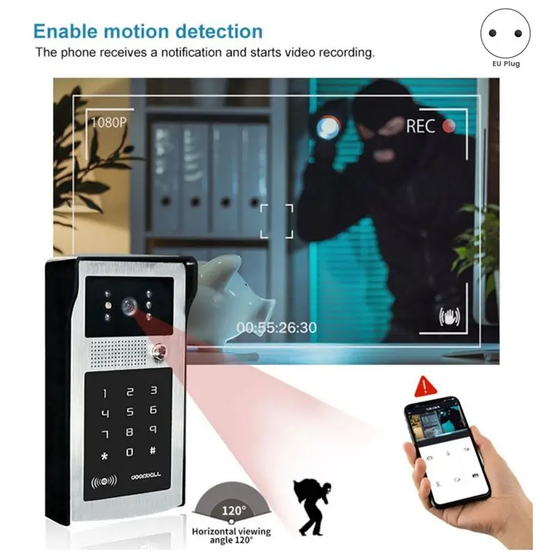 Ingenious-Tuya Smart Wifi Video Doorbell System 1080P Wireless Door Phone WIFI Camera RFID Card EU Plug Outdoor Use