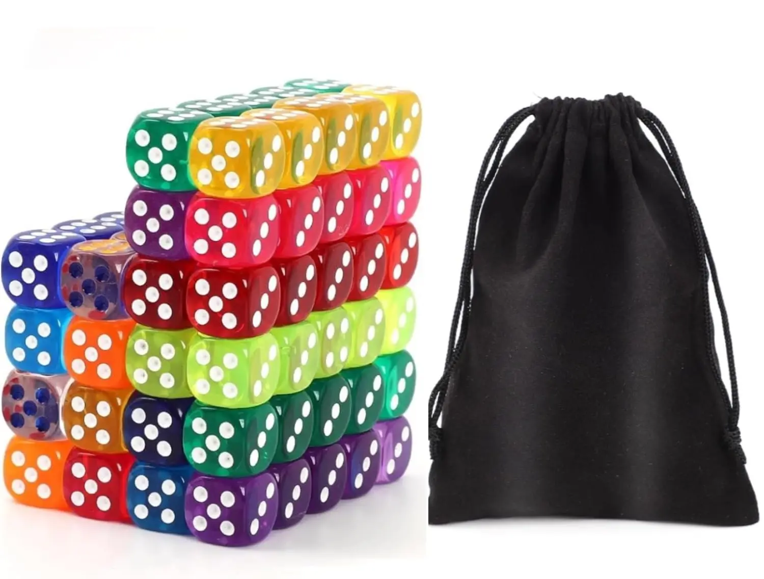 100Pcs Colored Dice Set Standard 16mm Game Dice Bulk with a Black Drawstring Storage Bag, for Math Learning, Dice for Classroom