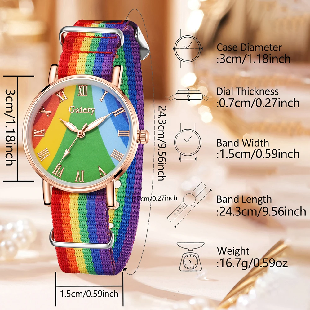 مجموعة ساعات نسائية عصرية مكونة من 4 قطع، مجموعة أساور كوارتز عصرية وشخصية من عناصر قوس قزح، هدية مثالية #6