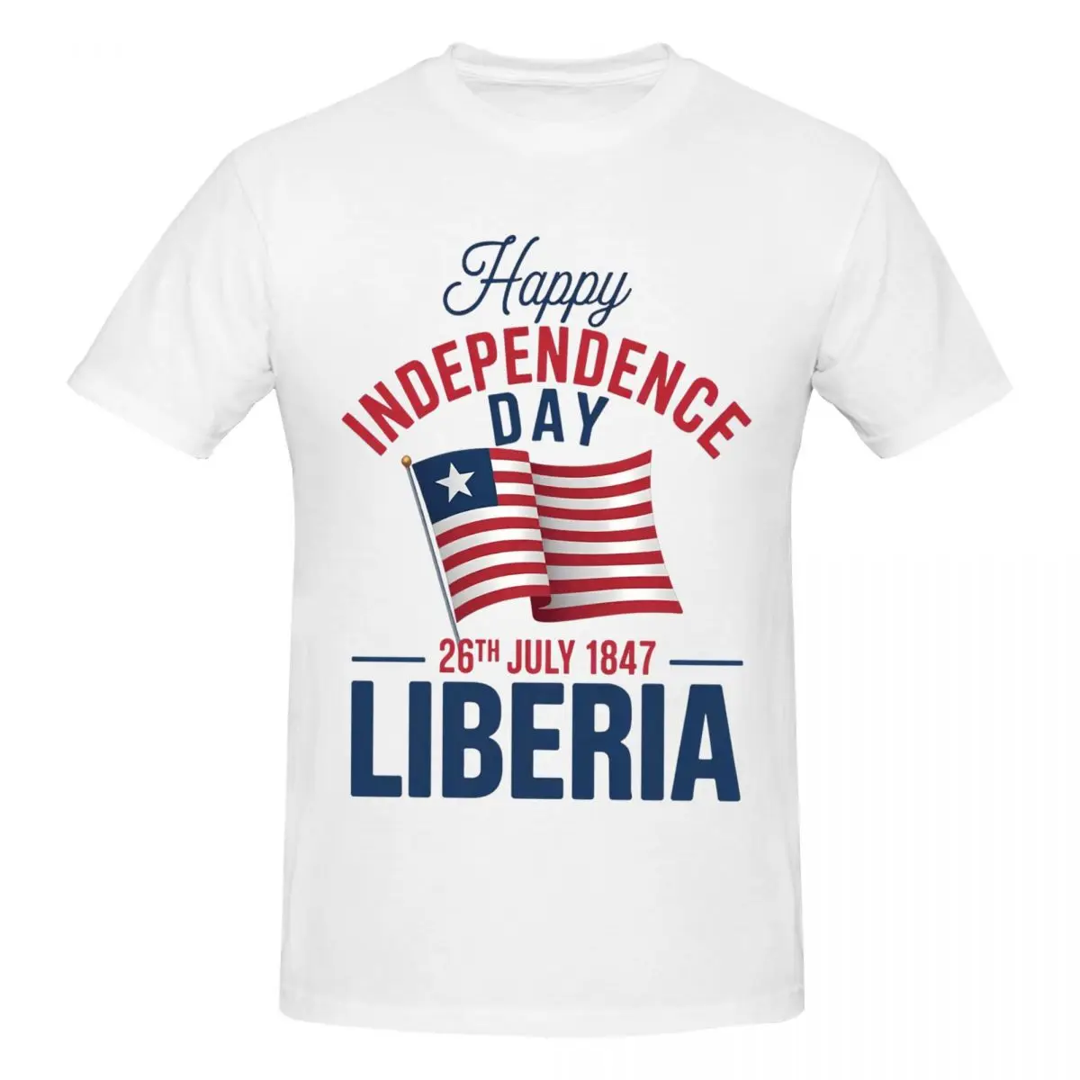 Men Happy Liberia Independence Day T Shirt Vintage O-neck Cotton T Shirt Homme