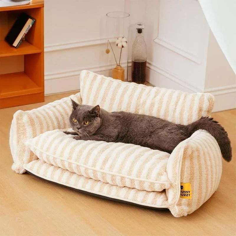 Striped Faux Lambswool Double Layer Dog &  Sofa Bed, Soft & Comfortable Pet Bed for Small & Medium Cat, Dog &Furniture, Pet