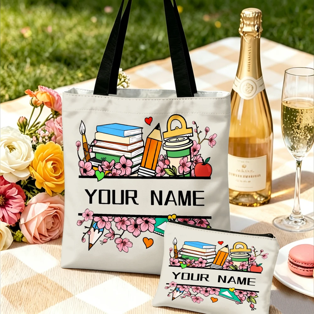 Customizable Mr/Ms Teacher Tote Bag with Name/text Large-capacity Educational Bag Durable Polyester Gift Storage Bag Pencil Case