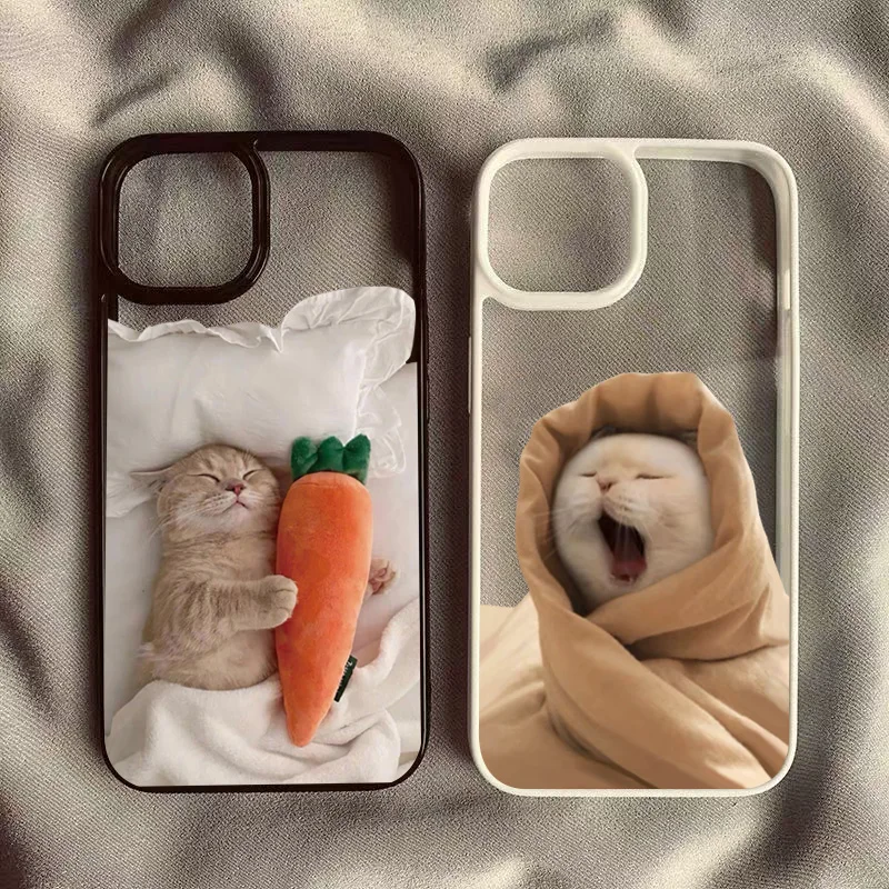 

Cute Lazy Cat Carrot Clear Phone Case For iPhone 17 16 15 14 11 12 13 Pro Max 17 Air 13 12 Mini 7or8 Plus Shockproof Hard Cover
