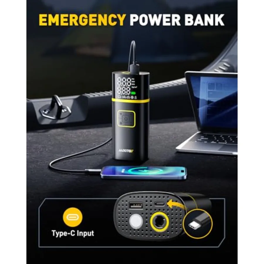 ضاغط هواء محمول لإطارات السيارات مع ضغط عالي 150 رطل لكل بوصة مربعة وتضخيم سريع لمدة دقيقة يتضمن مقياس ضغط الإطارات وLED F