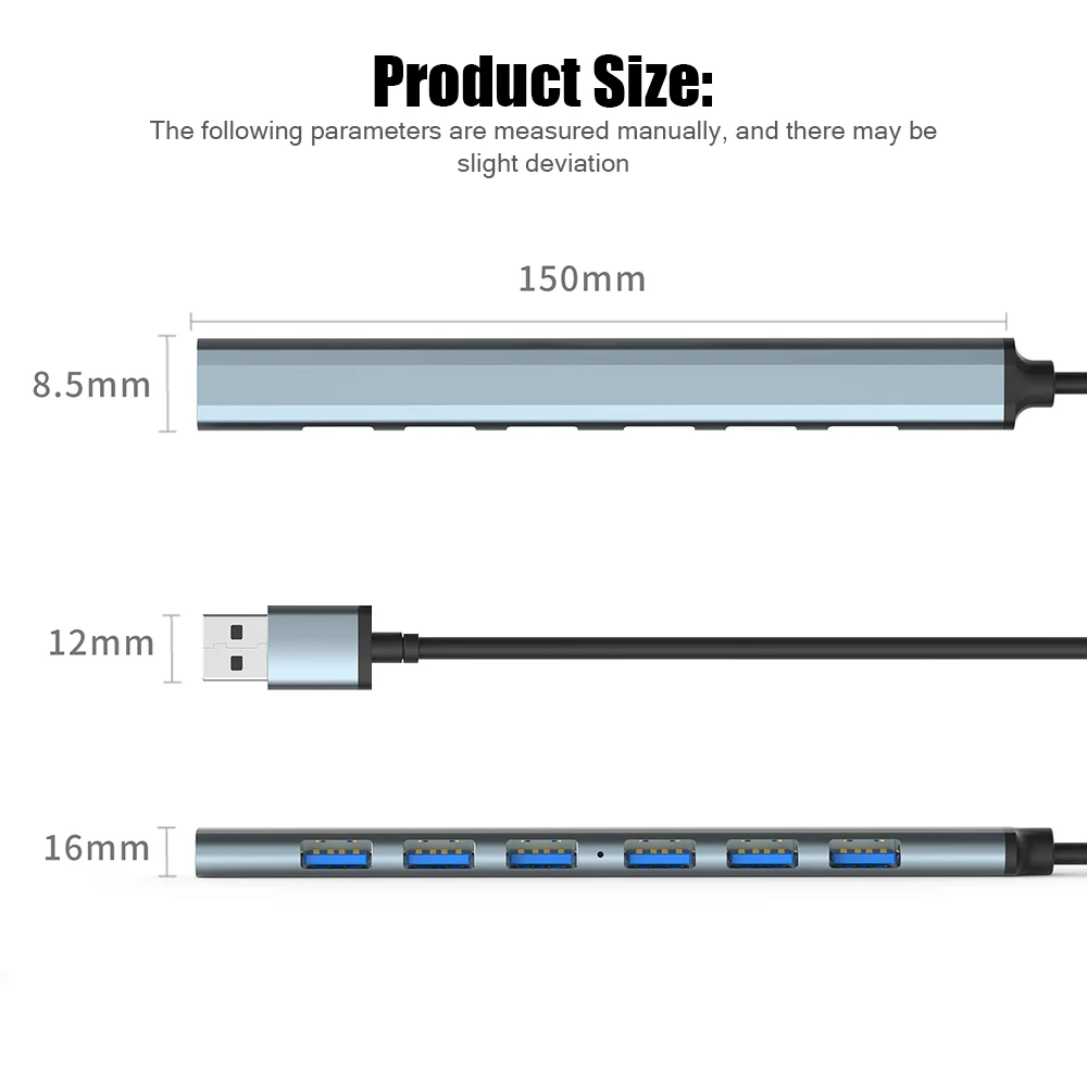 7 In 1 USB 3.0 HUB Type C USB-A Hub Splitter 7 Port USB3.0 With USB-C High Speed Data Transfer For PC Laptop Macbook Accessories