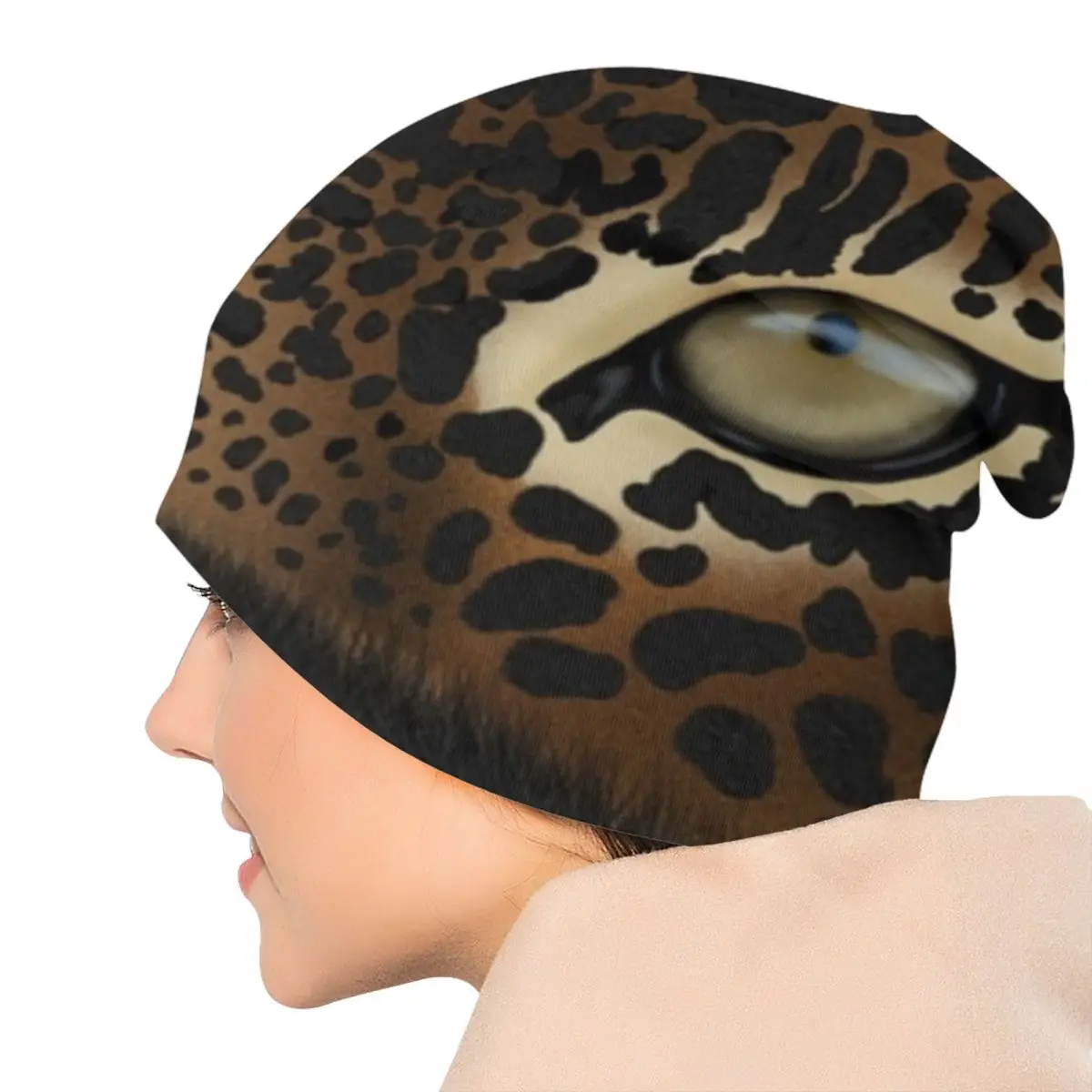 Gorro con estampado de Ojos de leopardo para hombre y mujer, gorro cálido de punto con estampado de piel de Animal, Unisex