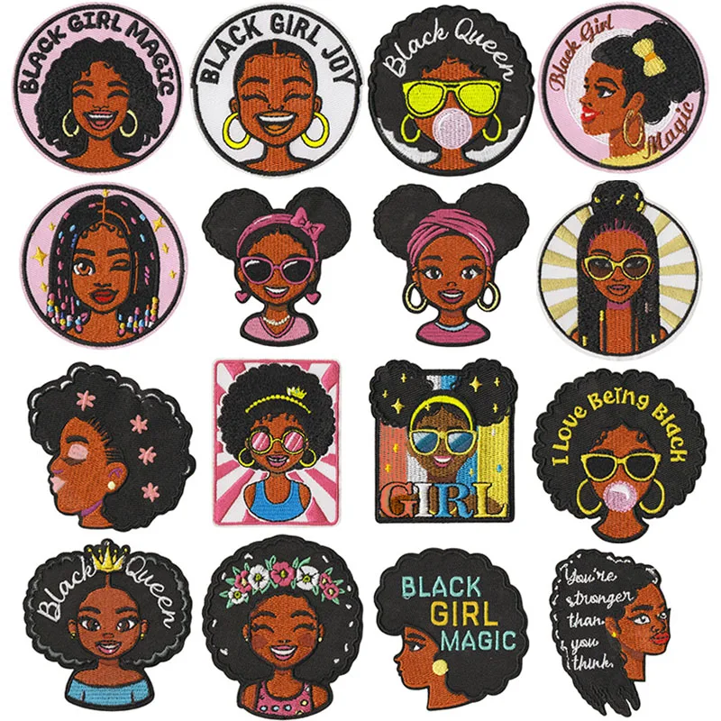 Black Baby Girl Magic Queen Princess Iron-on Sew Embroidery Badge Patches DIY T-shirt Hat Backpack Clothing Appliques Sticker