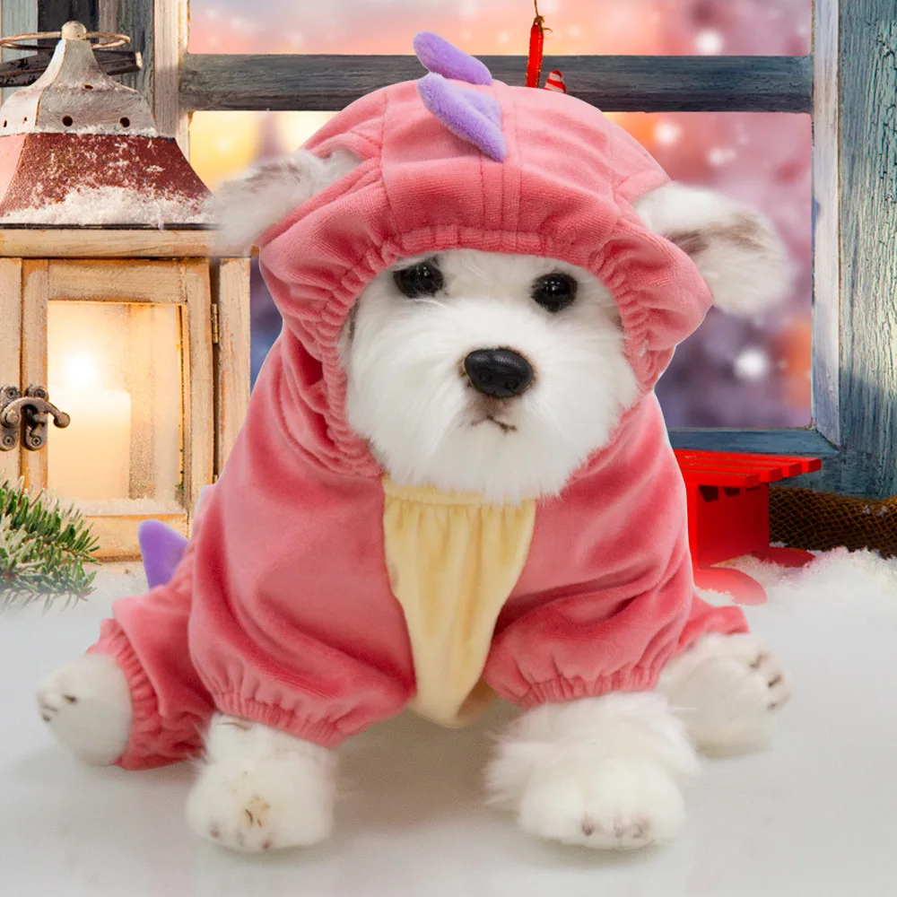 

Halloween Christmas Dog Clothing Stretch Dinosaur Transformation Costume Crystal Velvet Casual Small and Medium Dog Pet Clothing